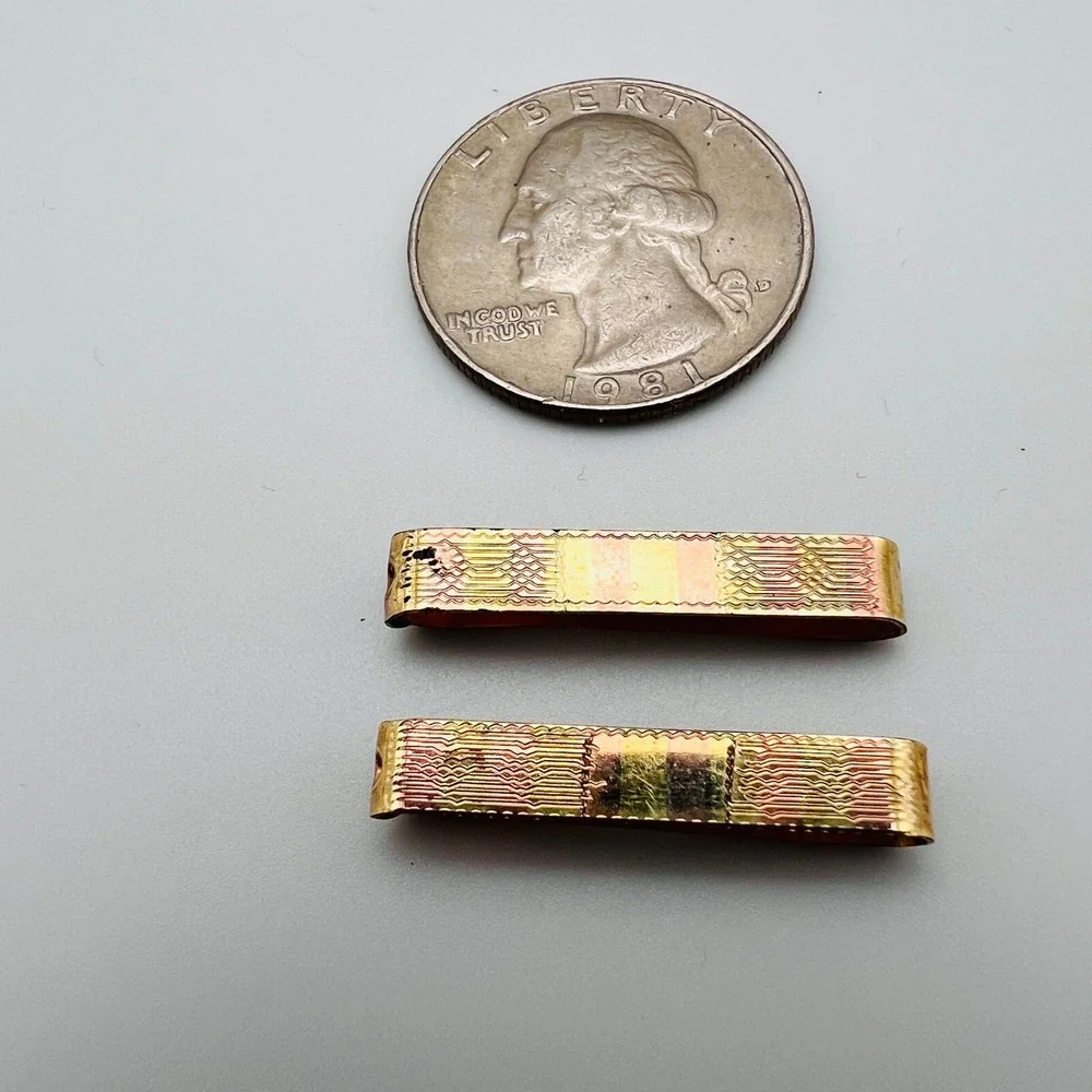 Antique F & Co Engraved Collar Clips Gold Tone Pat 1915 Set 2 Edwardian